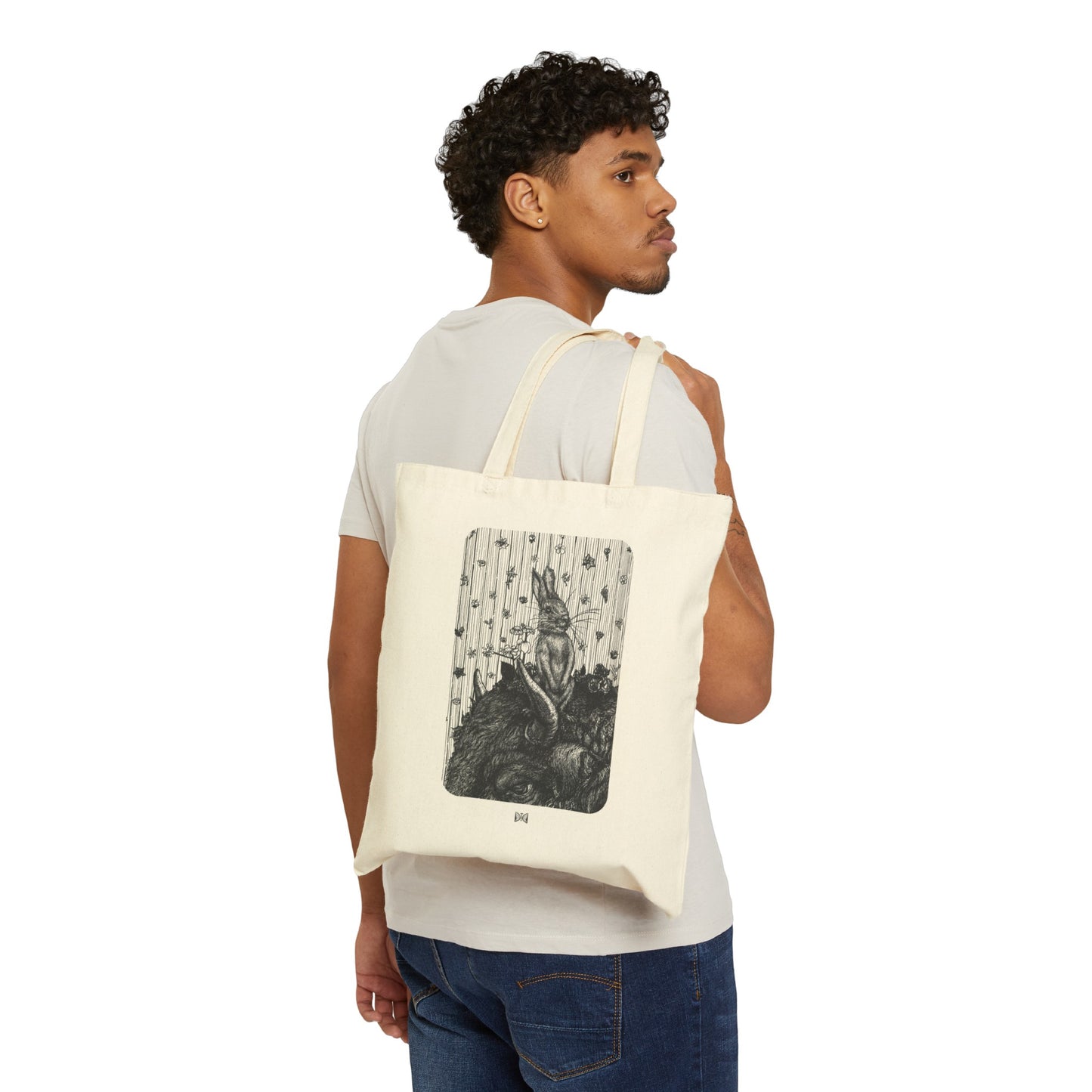 Bunny on Bison Cotton Canvas Tote Bag