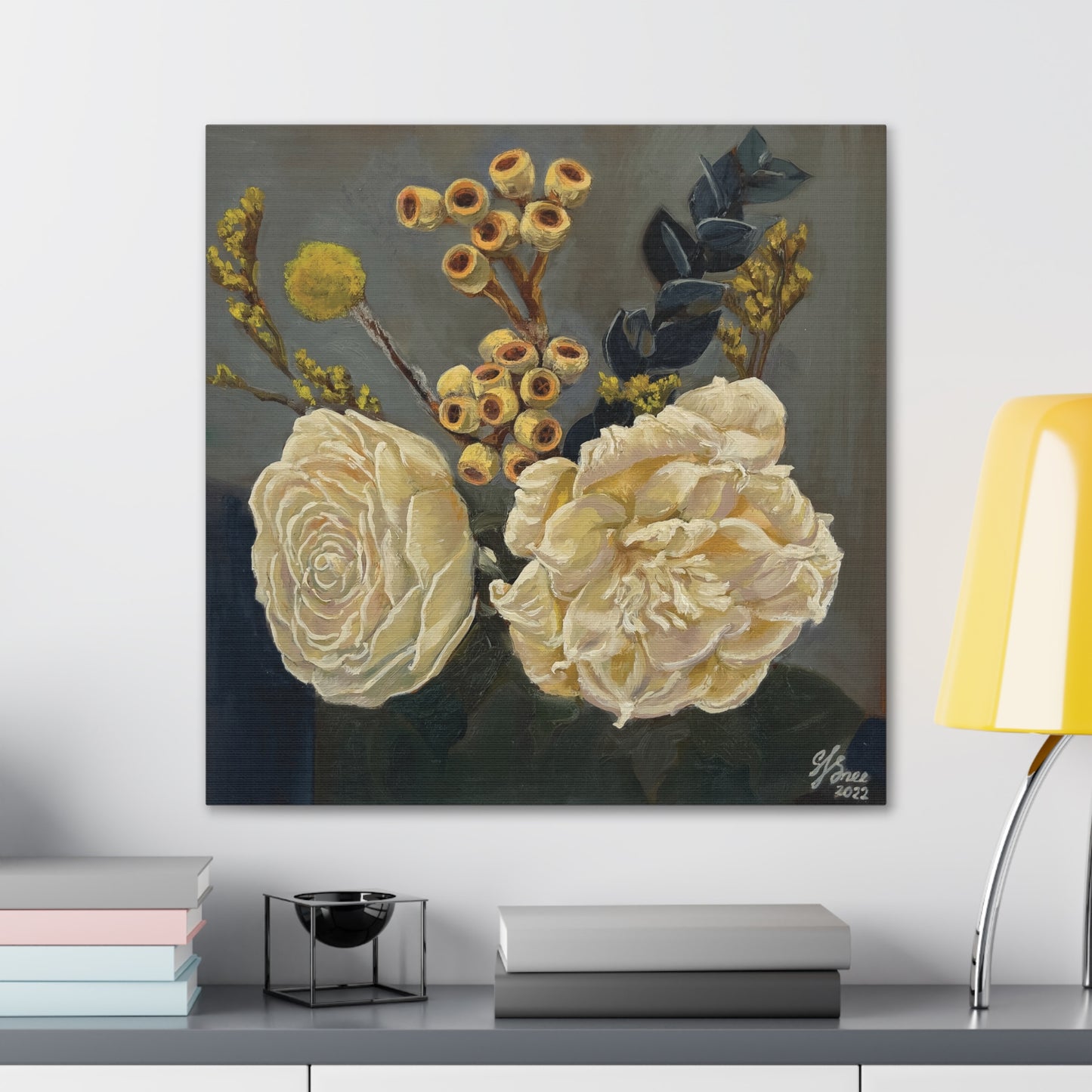 "Cream Ochre, Navy Still Life" Canvas Gallery Wraps