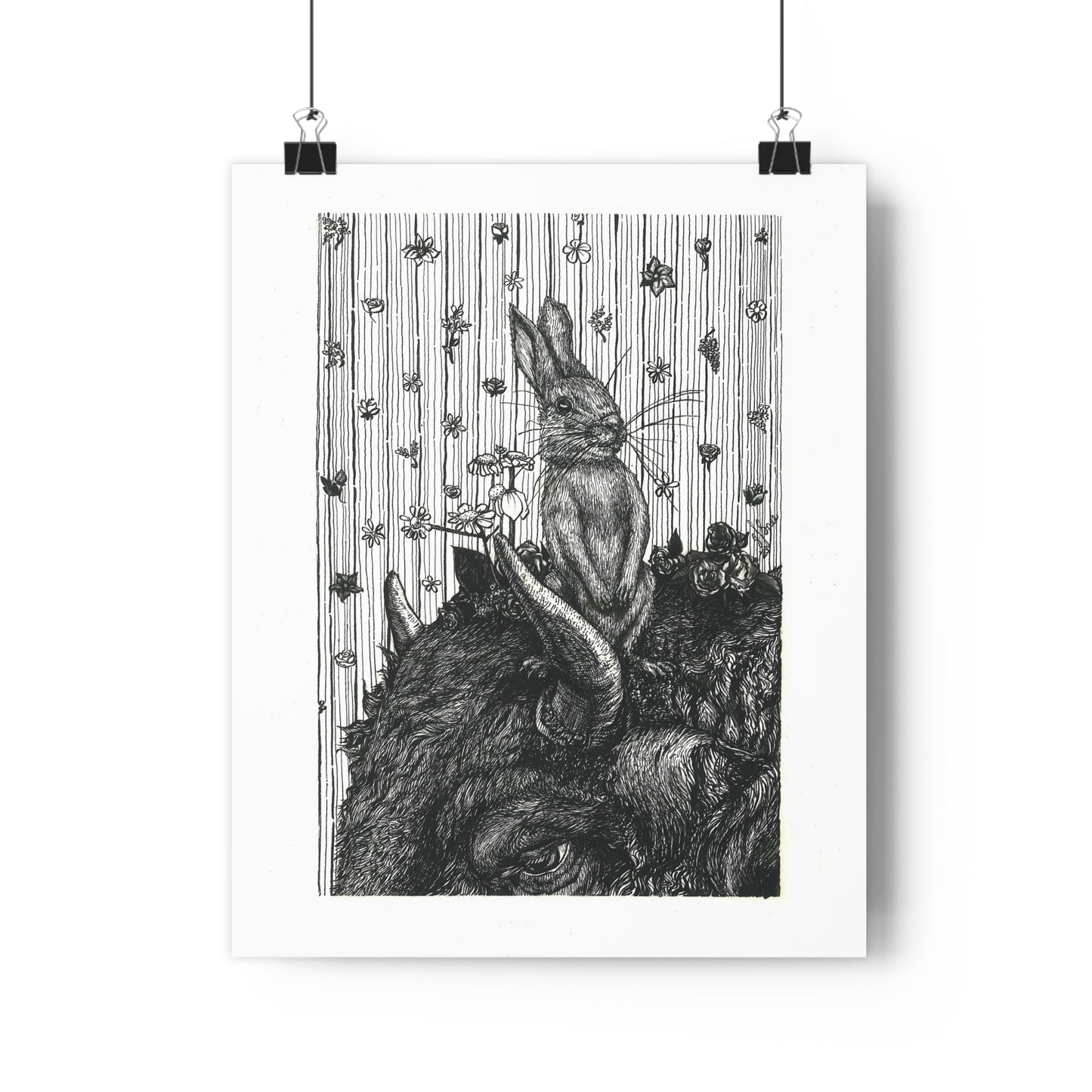 "Bunny on Bison" Giclée Art Print