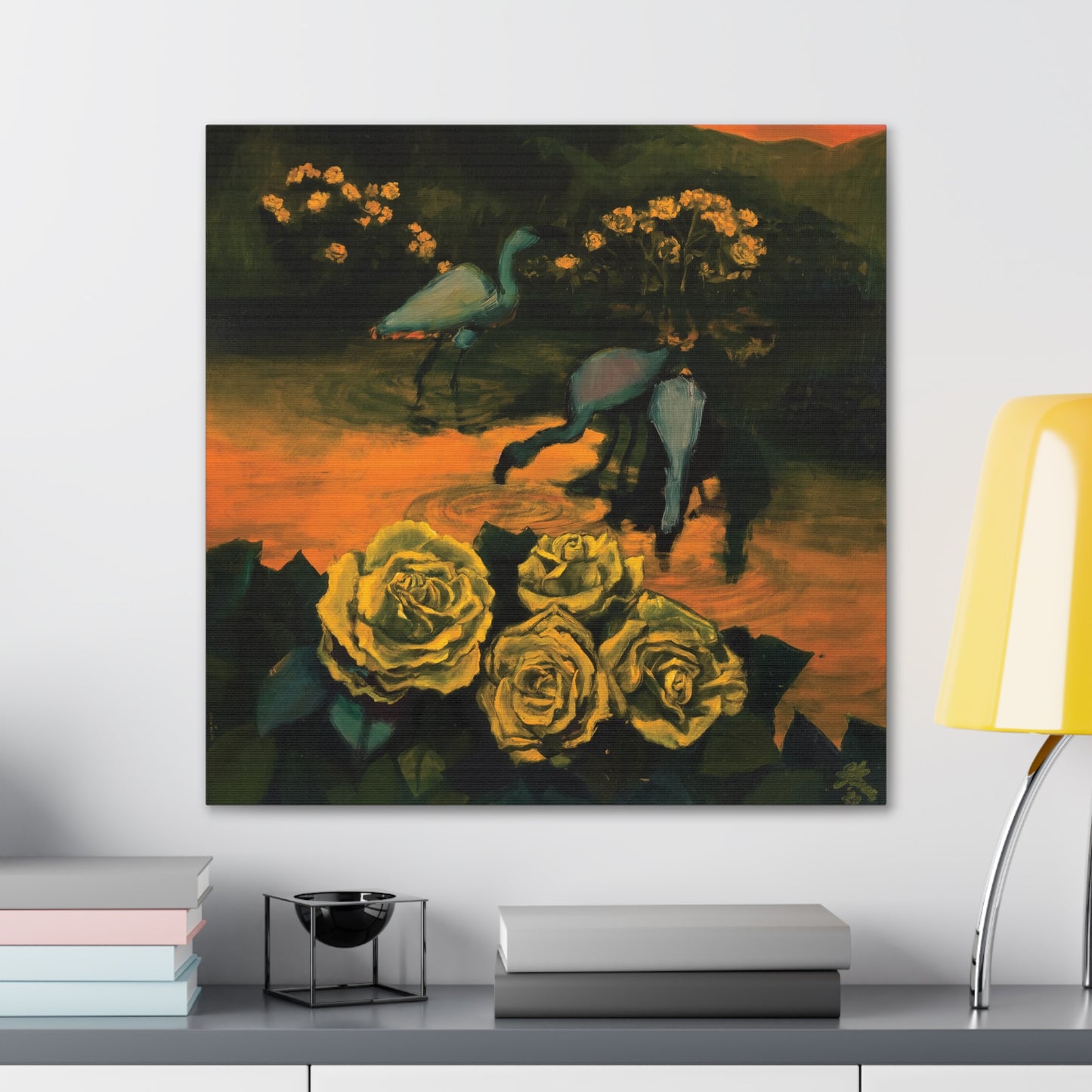"Flamingo Pond Night" Canvas Gallery Wraps