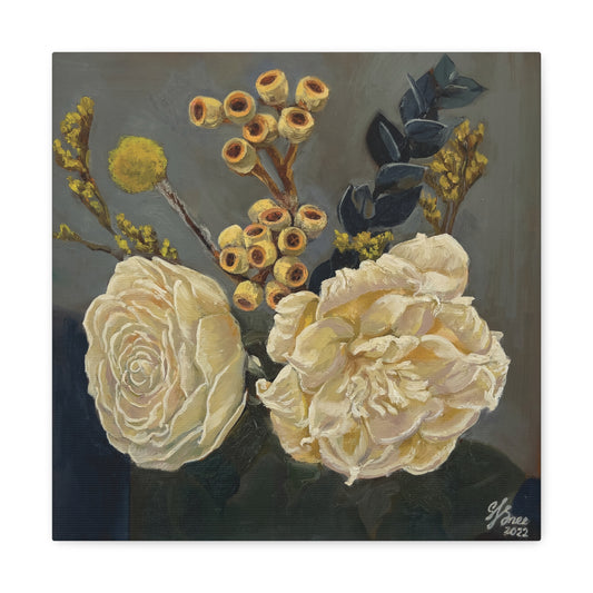 "Cream Ochre, Navy Still Life" Canvas Gallery Wraps