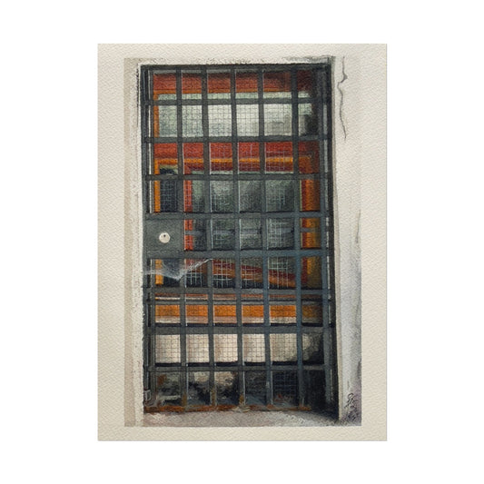 "Metal Grate Door and Webs" Watercolor Print