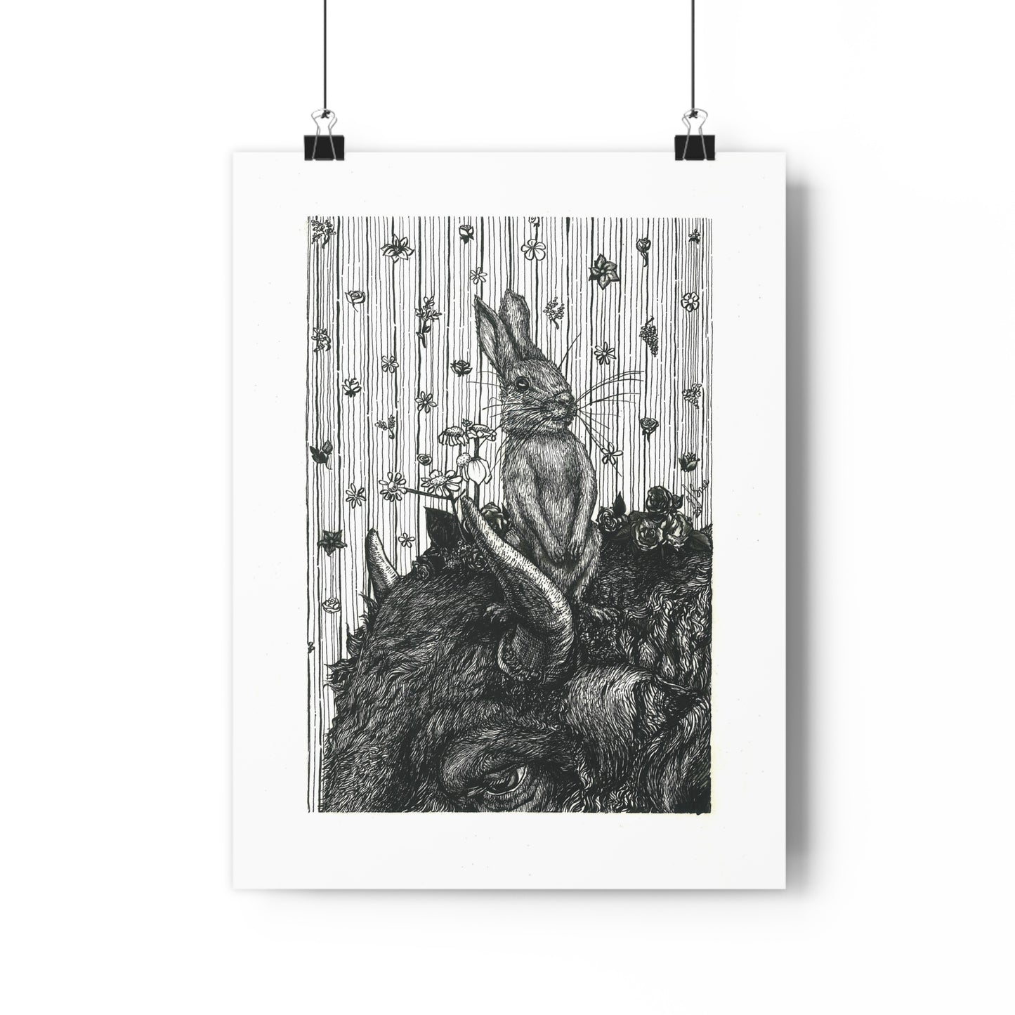 "Bunny on Bison" Giclée Art Print